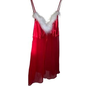 Seductive Wear by Cinema Etoile Vintage Red Babydoll  Lingerie with Fur Trim Sm
